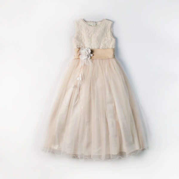 AMANDA PC Vestido Primera Comunión niña en tul y encaje en peto con detalle de hojas
